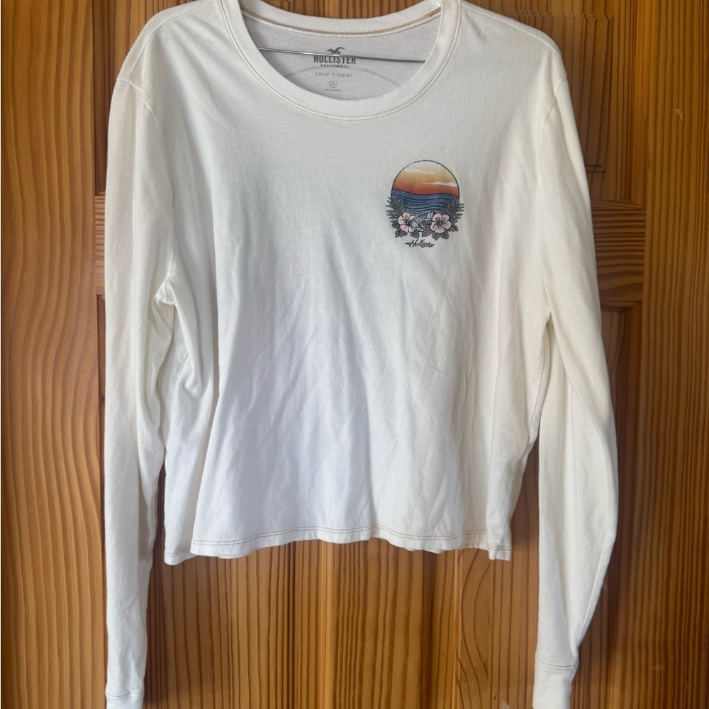 Hollister White Long Sleeve Shirt with Sunset Graphic
